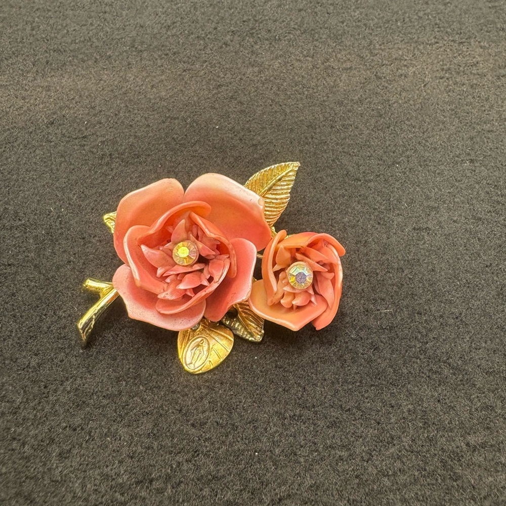 Miraculous medal,Virgin Mary celluloid rose brooch